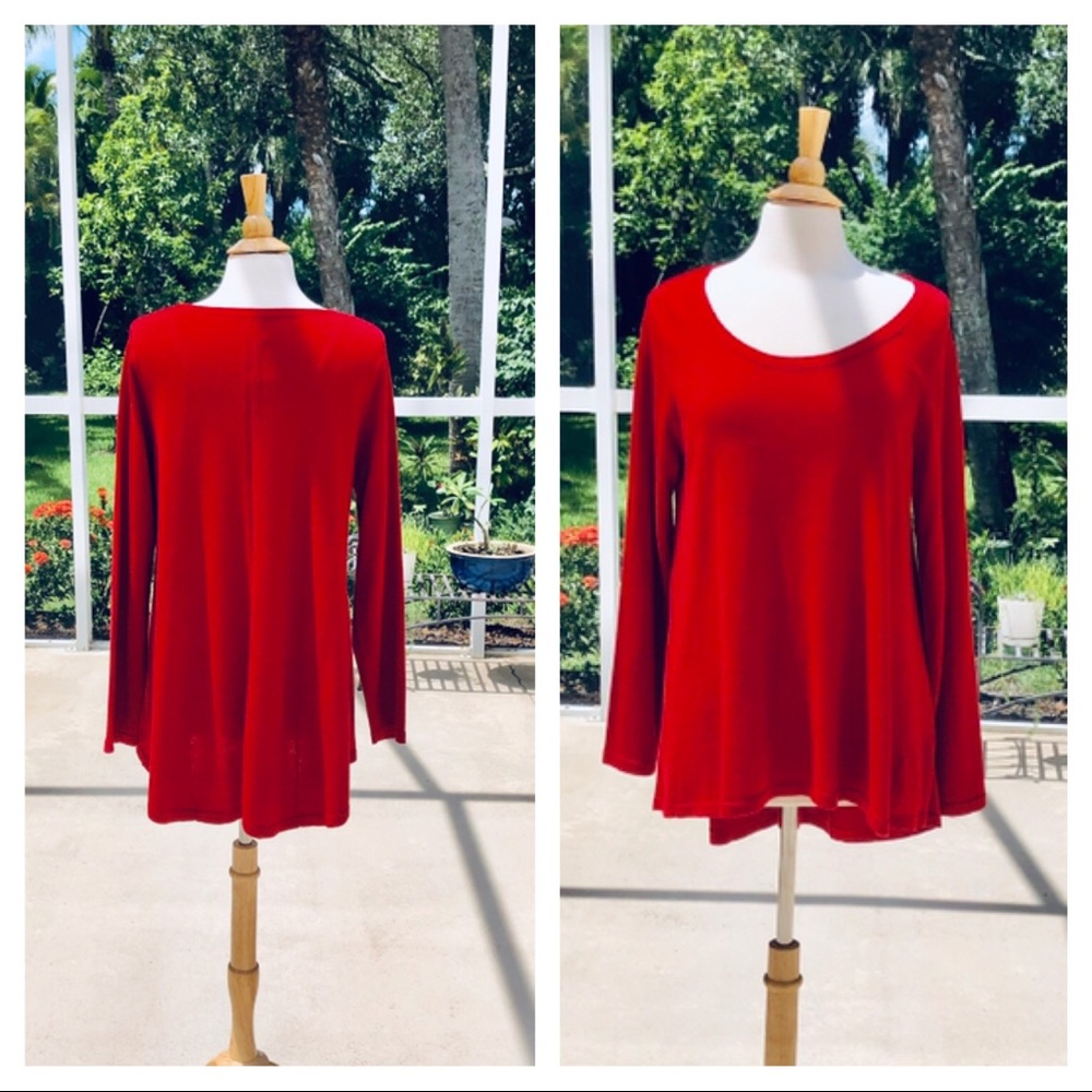 ❤️ NEW!  EILEEN FISHER Red Merino Wool A-Line High-Low Sweater Top - Sz. Large